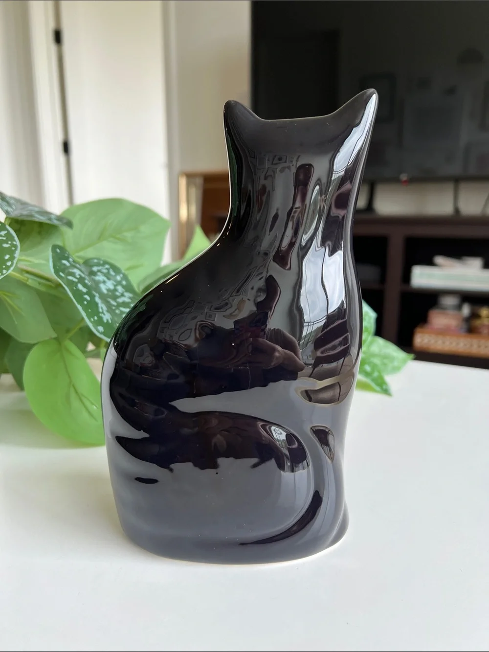 Vintage 80s Enesco Glossy Ceramic Black Cat Decor